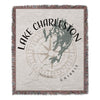 Woven blanket with Lake Charleston Ontario map and compass design.