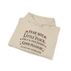 Fear Not Little Flock Hoodie with Printed Sleeves | Luke 12:32 Scripture Heart Design Bible Verse Gift | Share your faith