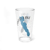 Clear glass pint glass with Pavlas Lake Wisconsin map and compass graphic.
