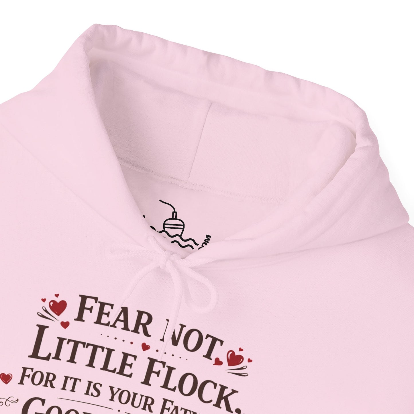 Fear Not Little Flock Hoodie with Printed Sleeves | Luke 12:32 Scripture Heart Design Bible Verse Gift | Share your faith