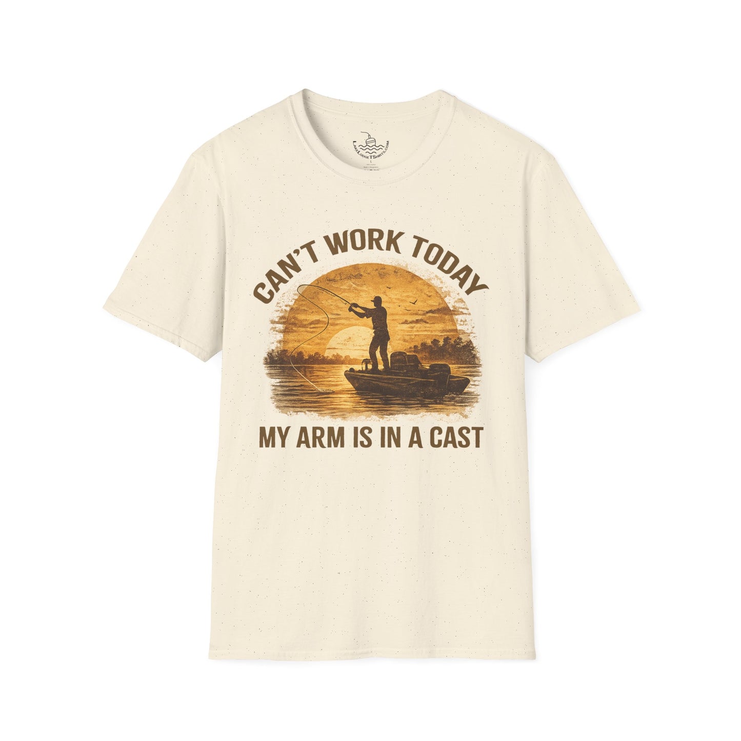 Can't Work Today My Arm Is In A Cast T-Shirt | Funny Fishing Shirt Sunset Design Gift for Anglers and Fisherman