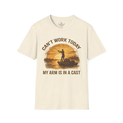 Can't Work Today My Arm Is In A Cast T-Shirt | Funny Fishing Shirt Sunset Design Gift for Anglers and Fisherman