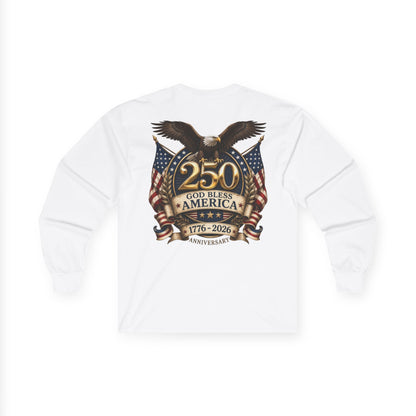 USA 250th Anniversary FREEDOM Long Sleeve Shirt | Front and Back Design | Patriotic July 4th Bald Eagle American Flag