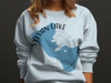 Light blue sweatshirt with Sylvan Lake South Dakota map and compass design.