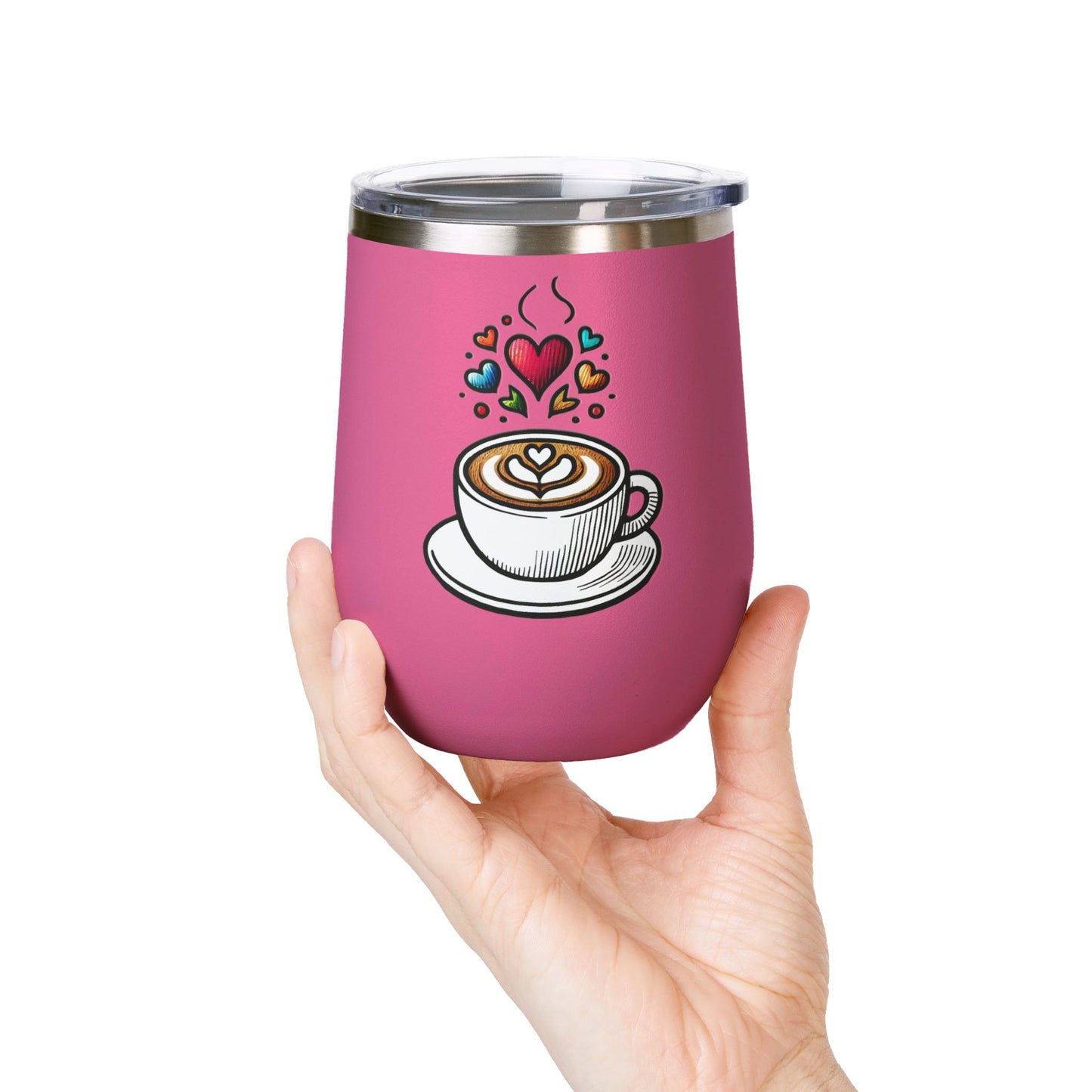 Charming Coffee Wine Tumbler with Lid for Coloring Book Lovers, Heart and Latte Design, Stainless Steel