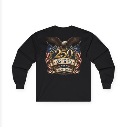 USA 250th Anniversary FREEDOM Long Sleeve Shirt | Front and Back Design | Patriotic July 4th Bald Eagle American Flag