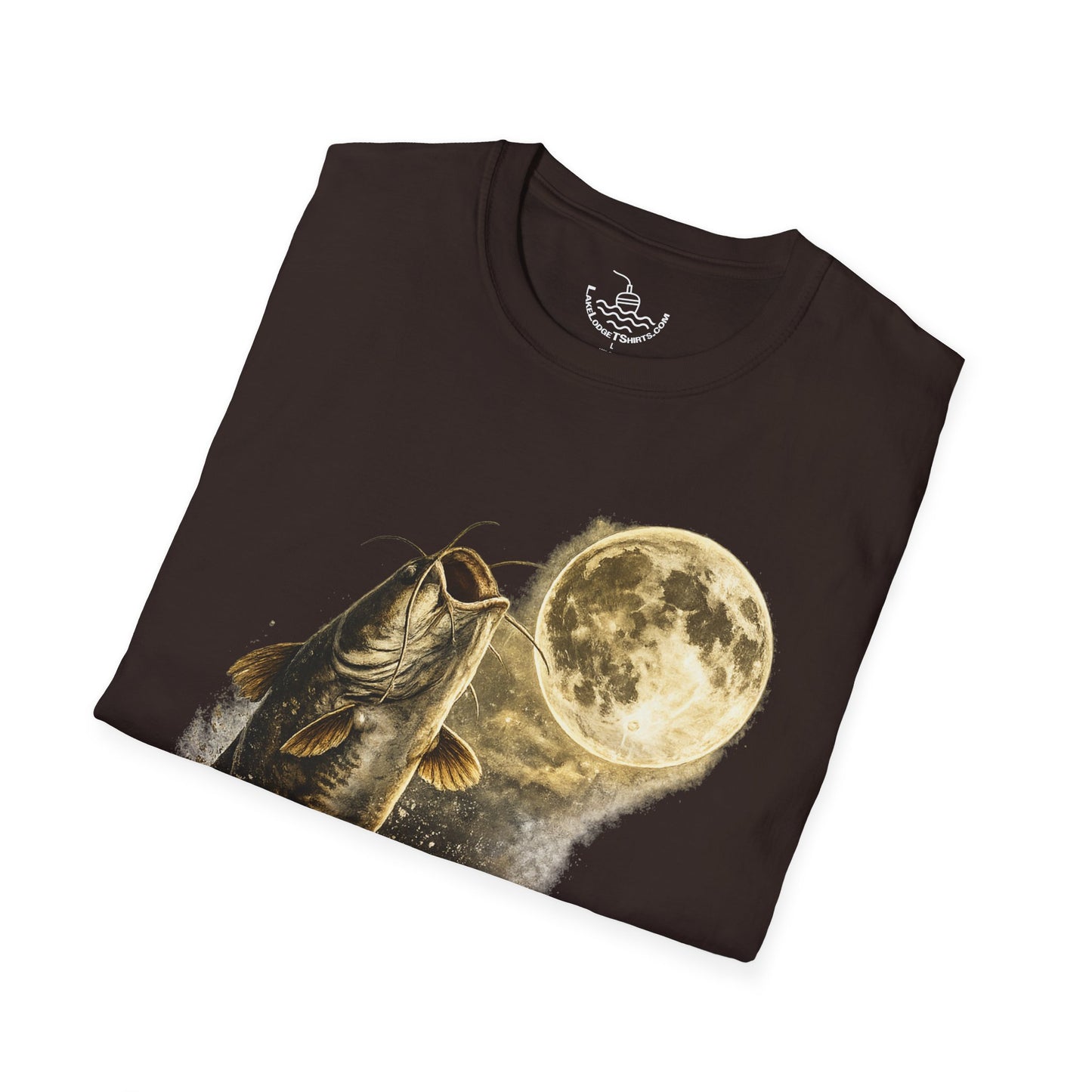 Catfish Fishing Howl at the Moon Night River Graphic T Shirt, Retro Catfish Spawn Fish Tee, Angler Fishing Shirt Gift