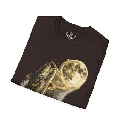 Catfish Fishing Howl at the Moon Night River Graphic T Shirt, Retro Catfish Spawn Fish Tee, Angler Fishing Shirt Gift