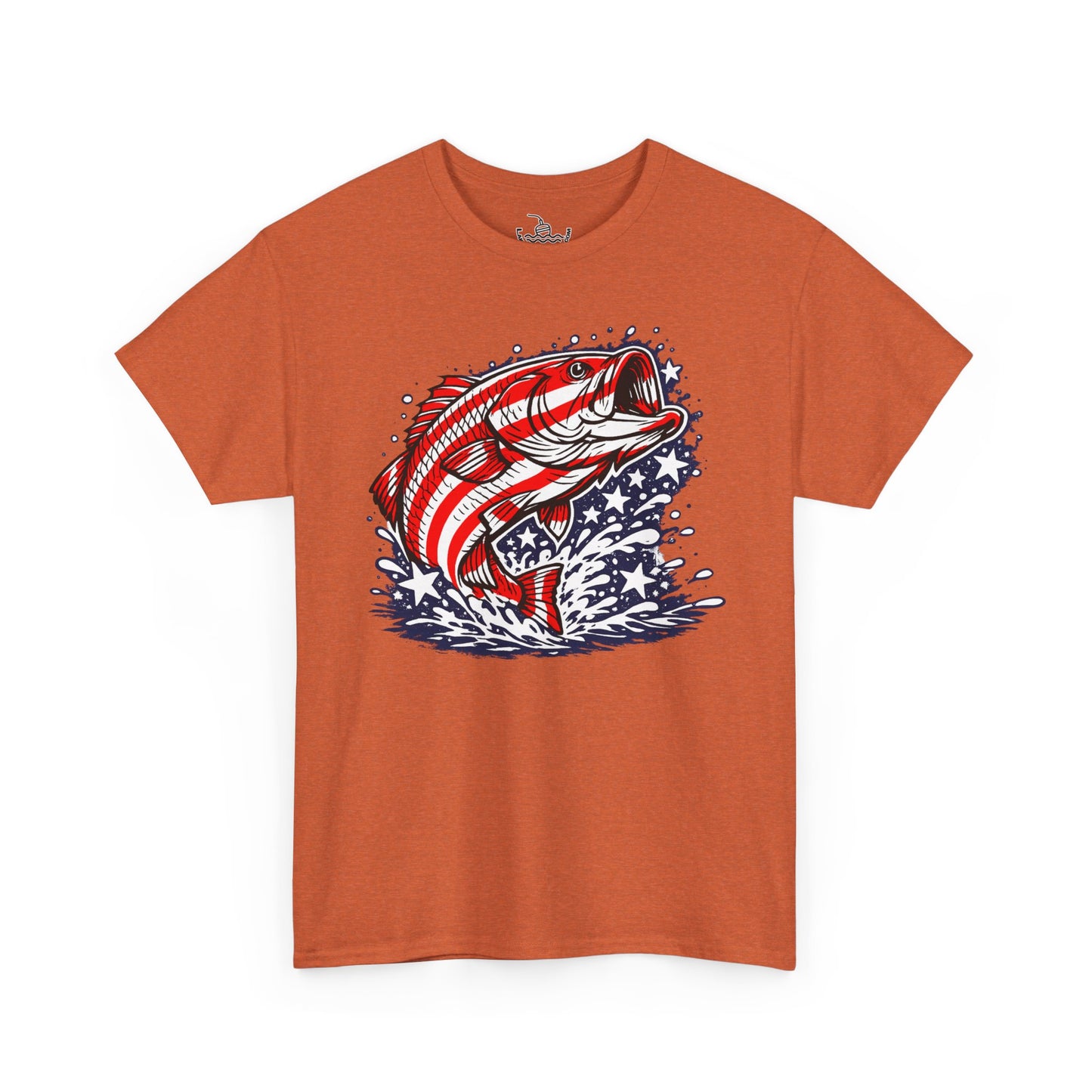Patriotic Bass Fishing Shirt | American Flag Pride Design on Largemouth Bass with Stars and Stripes Tee for Fourth of July