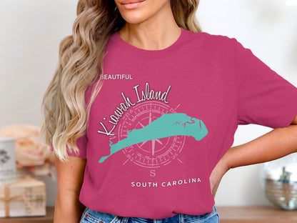 Kinwah Island compass rose design on a pink t-shirt.