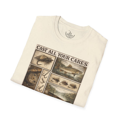 Fly Fishing Cast All Your Cares Upon the Lord Scripture T-Shirt | 1 Peter 5:7 Bible Verse for Fisherman, Father's Day