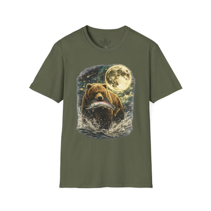 Kodiak Brown Bear Night Fishing with Salmon T-Shirt Midnight Hunting Rustic Forest Animal Art Gift Shirt ULTRA SOFT Shirt