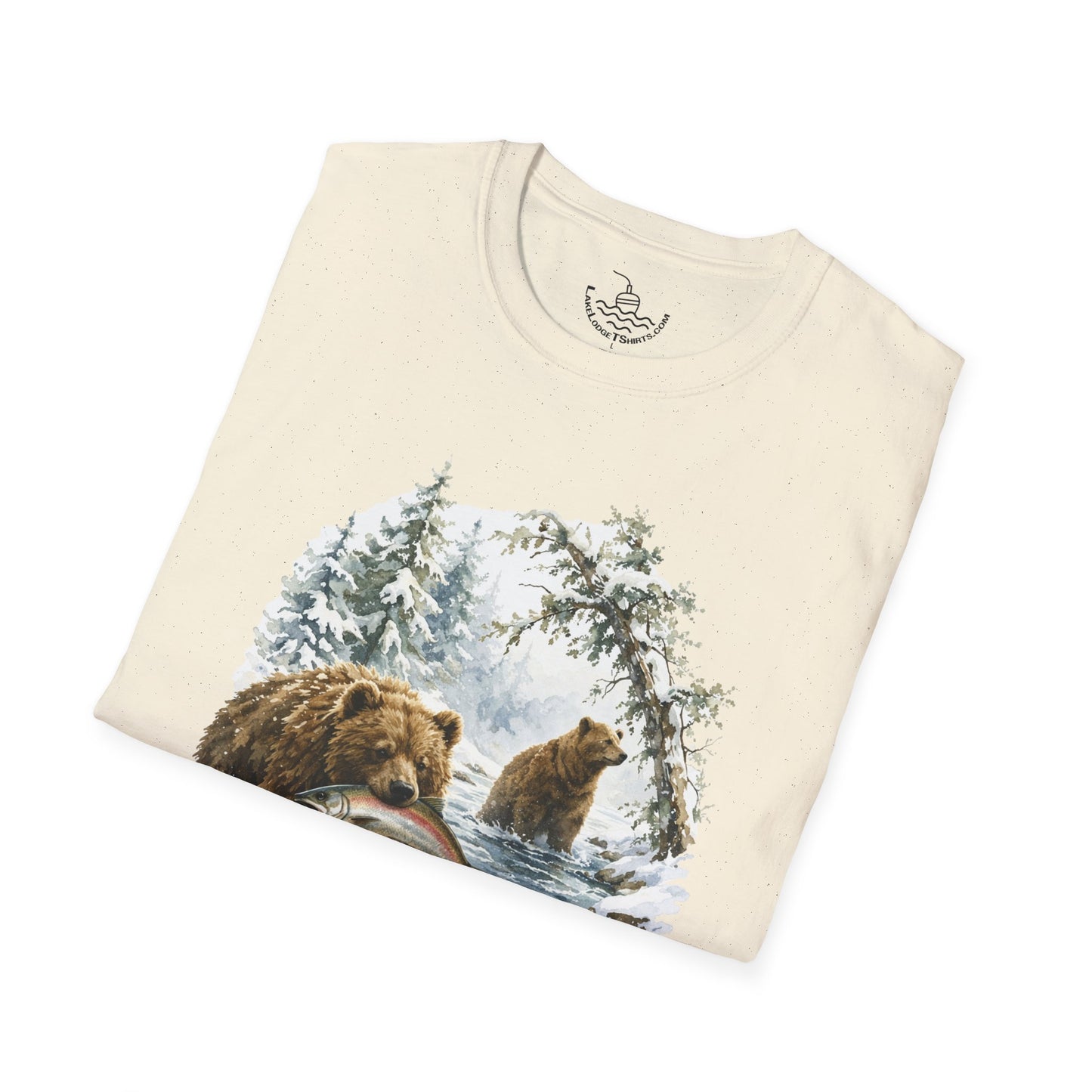 Kodiak Winter Brown Bear Fishing T-Shirt | Wildlife Salmon Catch Nature Lover Tee | Rustic Forest Animal Art Gift Shirt