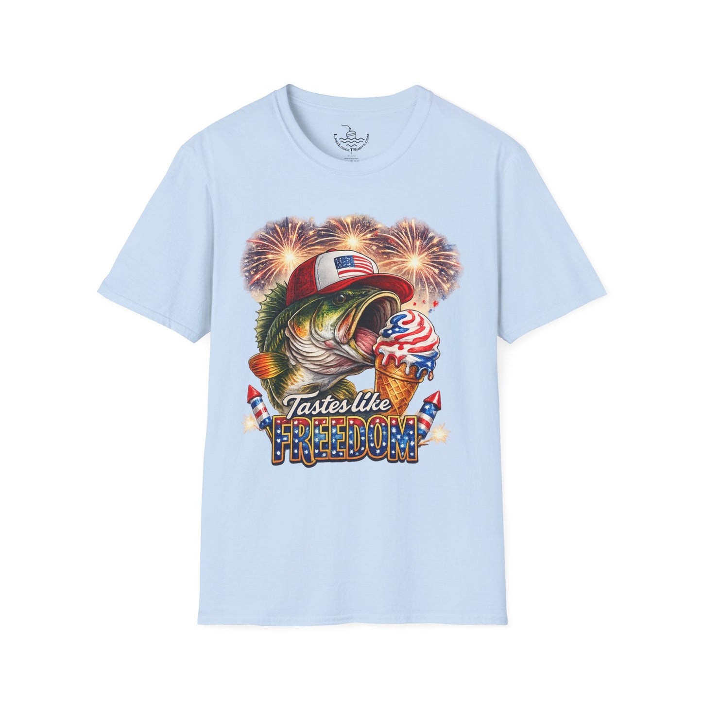 Patriotic Fishing Bass Merica Tastes Like Freedom Ice Cream T-Shirt | Fourth of July Shirt | God Bless America Gift Anglers