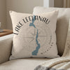 Throw pillow with Lake Leelanau, Michigan map, compass rose, and text.
