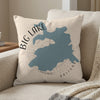 Pillow with a blue map of Big Lake, Arizona and circular compass details.