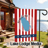 Garden flag with red and white stripes, blue Black Lake map, and "The Smith Family" text.