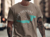 Taupe t-shirt with Lake Crescent, Washington map on compass design.