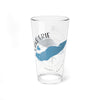 Glass with blue Lake Erie map and compass design, and text "Lake Erie".