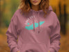 Pink hoodie with a teal Lake Erie map and compass graphic and "New York" text.