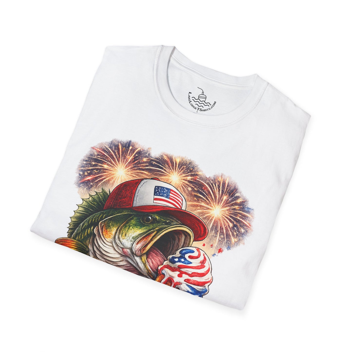 Patriotic Fishing Bass Merica Tastes Like Freedom Ice Cream T-Shirt | Fourth of July Shirt | God Bless America Gift Anglers