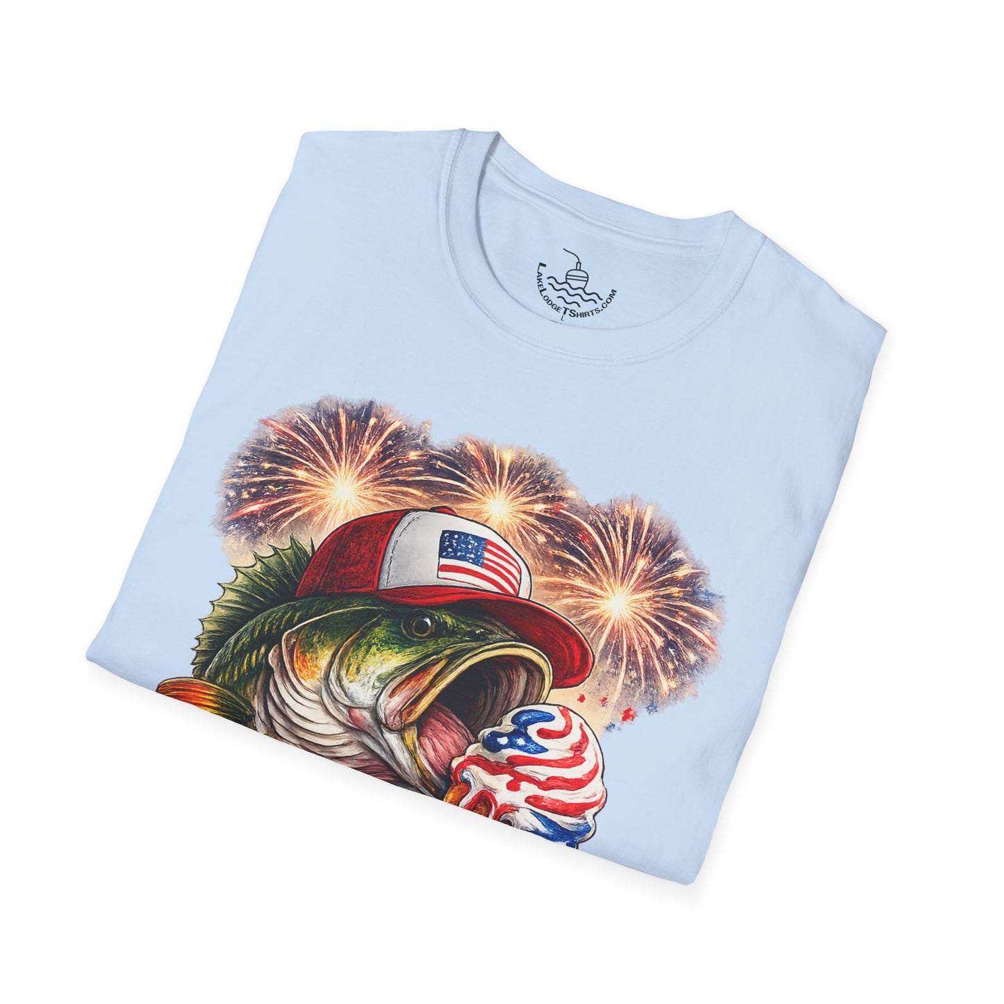 Patriotic Fishing Bass Merica Tastes Like Freedom Ice Cream T-Shirt | Fourth of July Shirt | God Bless America Gift Anglers