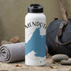 White water bottle with blue lake graphic and "MENDOTA WIS" text.