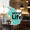 Sticker shaped like a geographic area saying "george LIFE" with copyright text.