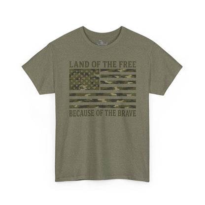 Land of the Free Because of the Brave T-Shirt | American Flag Tee | Patriotic Camo for Veterans and Fourth of July