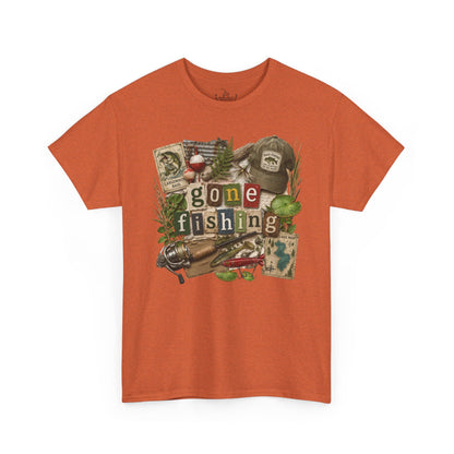 Gone Fishing T-Shirt | Scrapbooking Letters Retro Vintage Design | Retirement and Father's Day Shirt