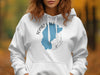 White hoodie with Topaz Lake California map graphic