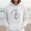 White hoodie with a Lake Wylie South Carolina map and compass design.