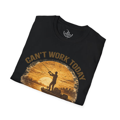 Can't Work Today My Arm Is In A Cast T-Shirt | Funny Fishing Shirt Sunset Design Gift for Anglers and Fisherman