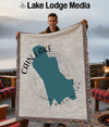 Cain Lake Washington map throw blanket with fringed edges.