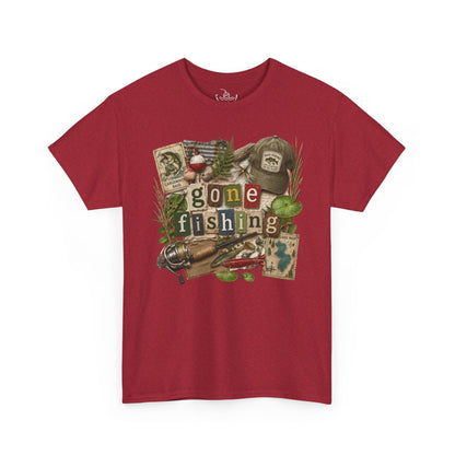 Gone Fishing T-Shirt | Scrapbooking Letters Retro Vintage Design | Retirement and Father's Day Shirt