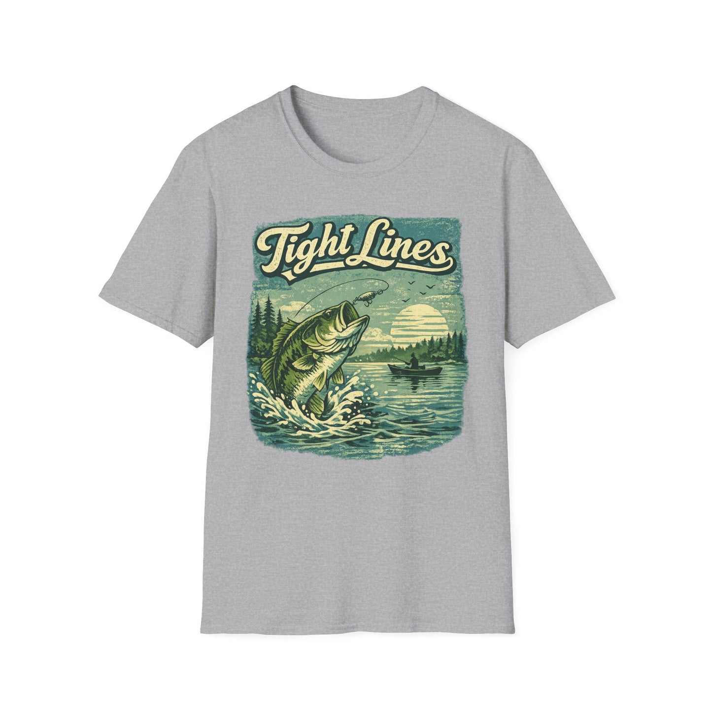 Tight Lines Fishing Graphic T-Shirt | Bass Fishing at the Lake Retro Design
