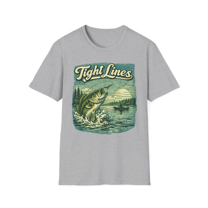 Tight Lines Fishing Graphic T-Shirt | Bass Fishing at the Lake Retro Design