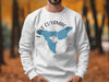 White sweatshirt with Lake Cuyamaca California map and compass graphic.