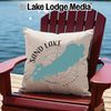Sand Lake Ontario map on light brown pillow with compass rose.
