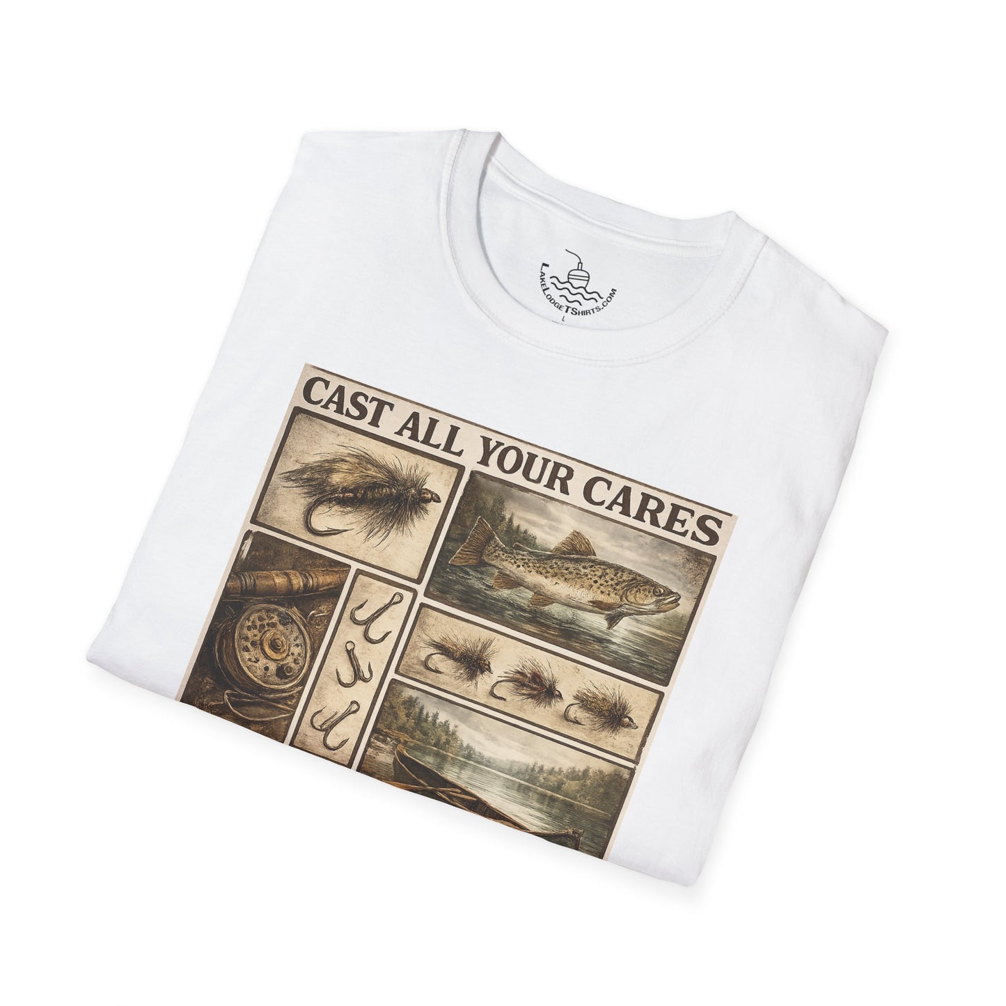 Fly Fishing Cast All Your Cares Upon the Lord Scripture T-Shirt | 1 Peter 5:7 Bible Verse for Fisherman, Father's Day