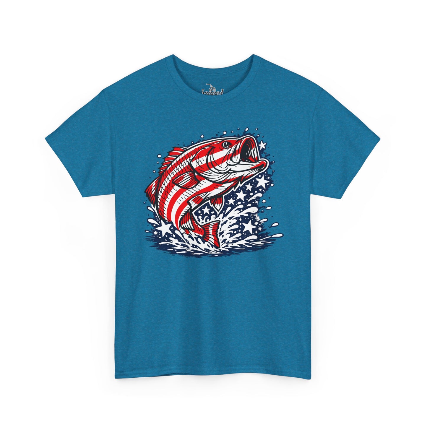 Patriotic Bass Fishing Shirt | American Flag Pride Design on Largemouth Bass with Stars and Stripes Tee for Fourth of July
