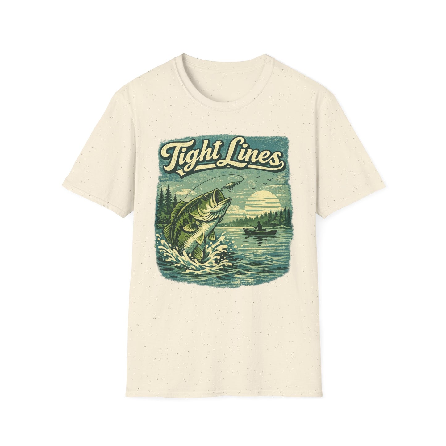 Tight Lines Fishing Graphic T-Shirt | Bass Fishing at the Lake Retro Design