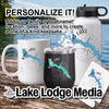Mug, tumbler, and bottle with Bass Lake map and compass design.