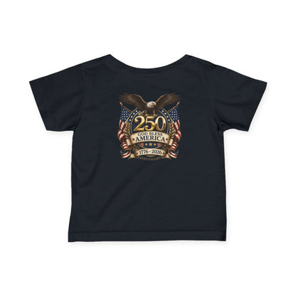 USA Infant Tee 250th Anniversary FREEDOM Baby Shirt | Front and Back Design | Patriotic Fourth July Bald Eagle American Flag