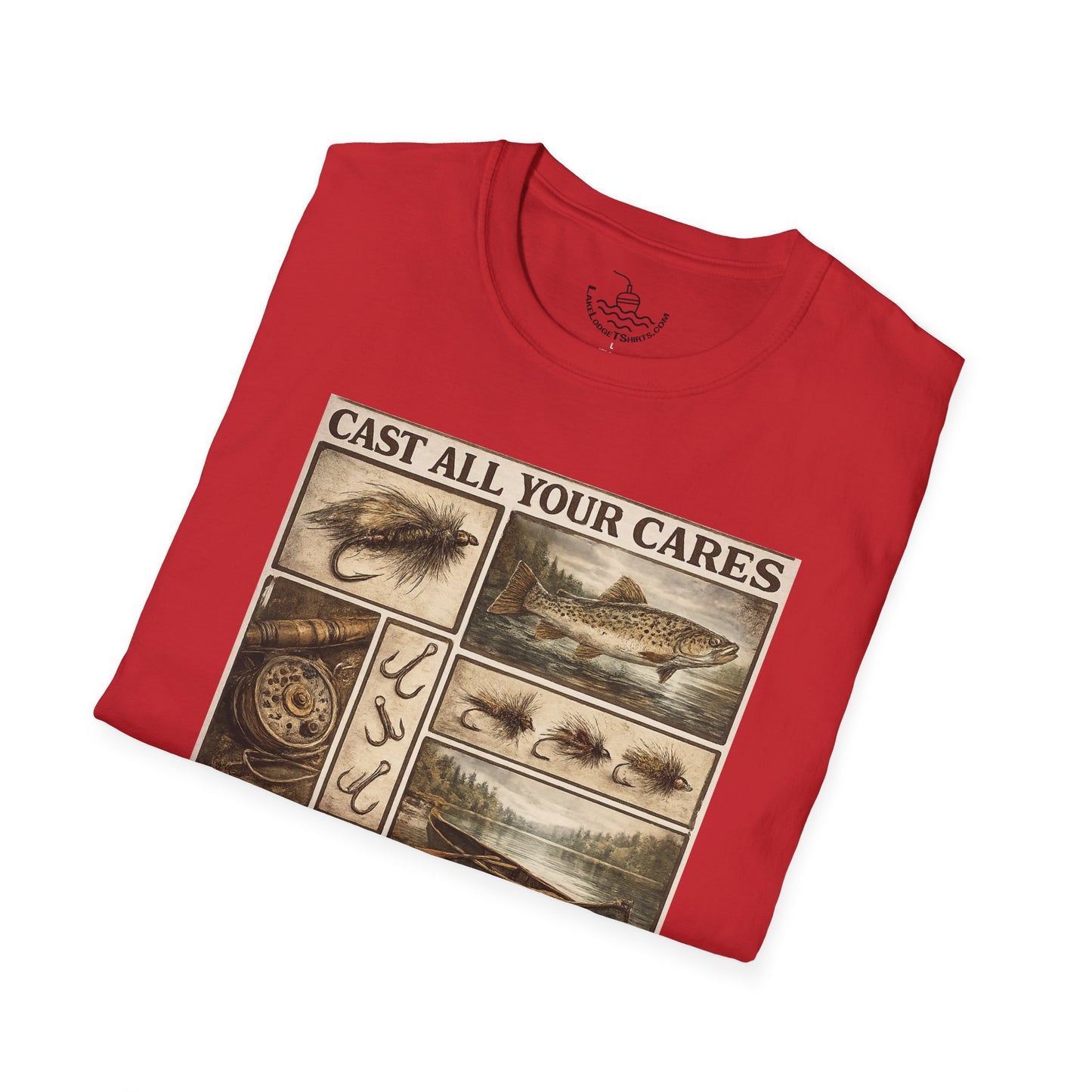 Fly Fishing Cast All Your Cares Upon the Lord Scripture T-Shirt | 1 Peter 5:7 Bible Verse for Fisherman, Father's Day