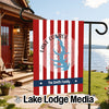Garden flag with red and white stripes, Lake Conroe Texas map, and "The Smith Family" text.