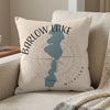 Barlow Lake Michigan map design on a light beige square pillow.