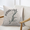 Pillow with Jordan Lake map and compass design in North Carolina.