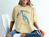 Yellow t-shirt with Lake Glenville, North Carolina map and compass design.