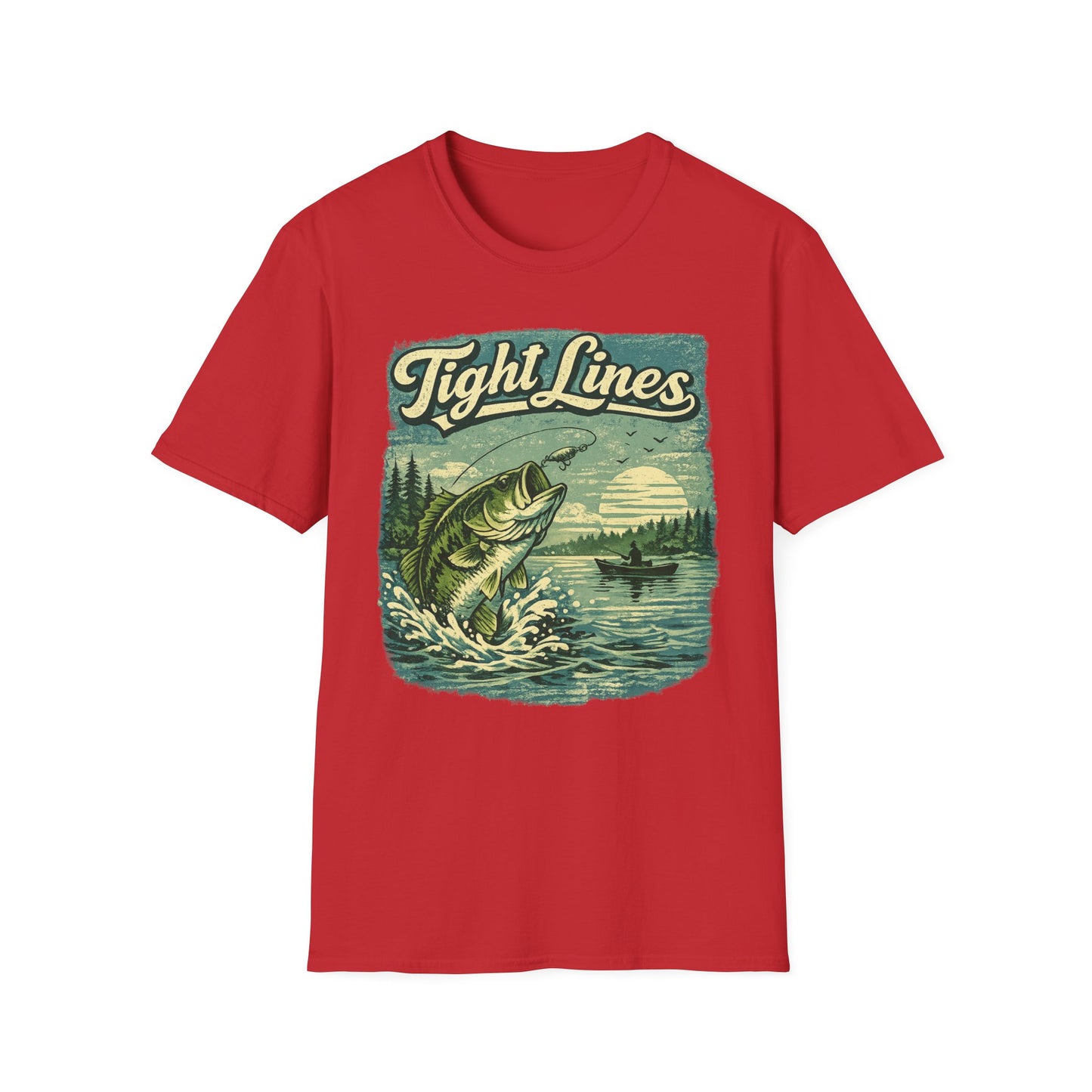 Tight Lines Fishing Graphic T-Shirt | Bass Fishing at the Lake Retro Design